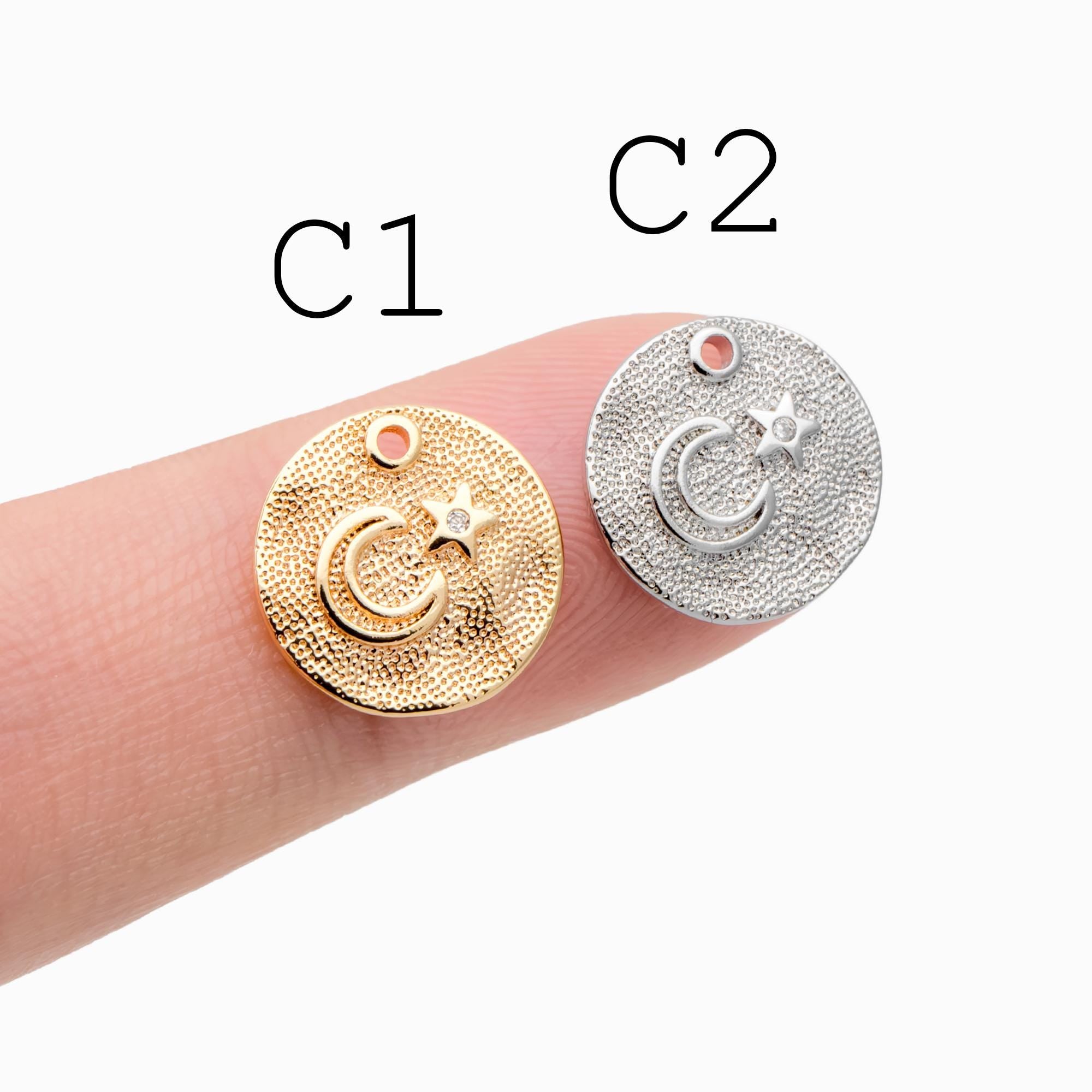 4pcs CZ pave Gold/ Silver Moon Star Charms, 18K Gold/ Rhodium plated Brass Moon Pendants (GB-2433)